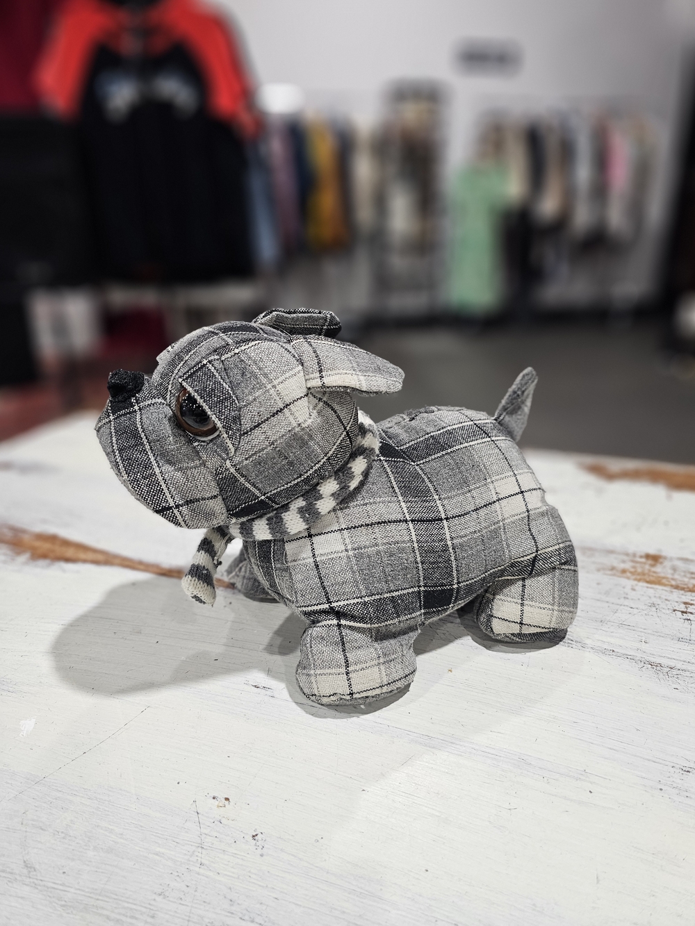 Plaid Fabric Dog Decorative Doorstop or Plush - Picture 3 of 5